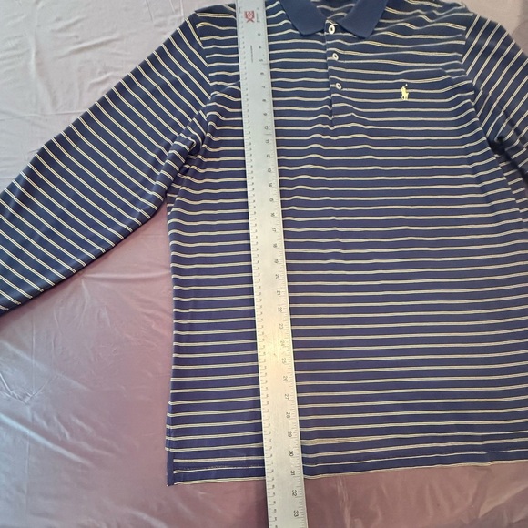 Polo Golf by Ralph Lauren Blue/Yellow Striped Polo Long Sleeve Shirt size Large - Picture 10 of 11